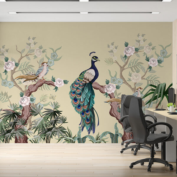 Wallpaper with birds on branches
