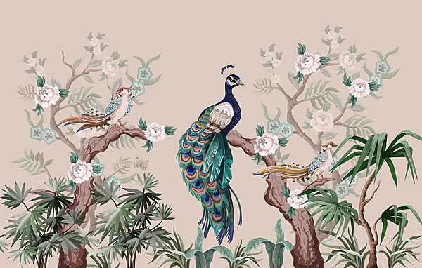 Wallpaper with birds on branches