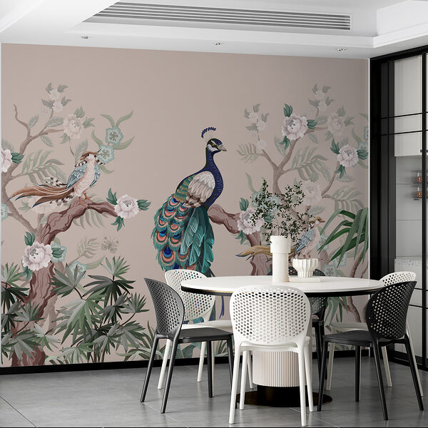 Wallpaper with birds on branches