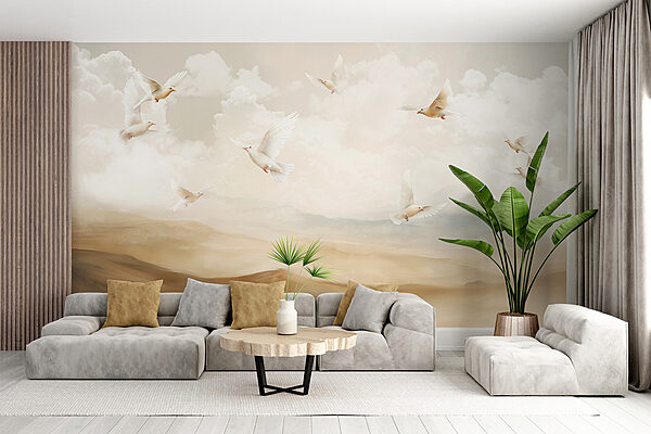 Group of white birds flying in the sky Group of white birds flying in the sky