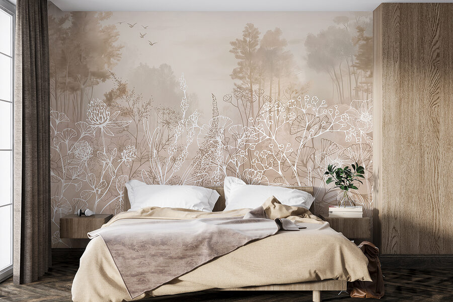 Wall murals Drawing of plants and trees