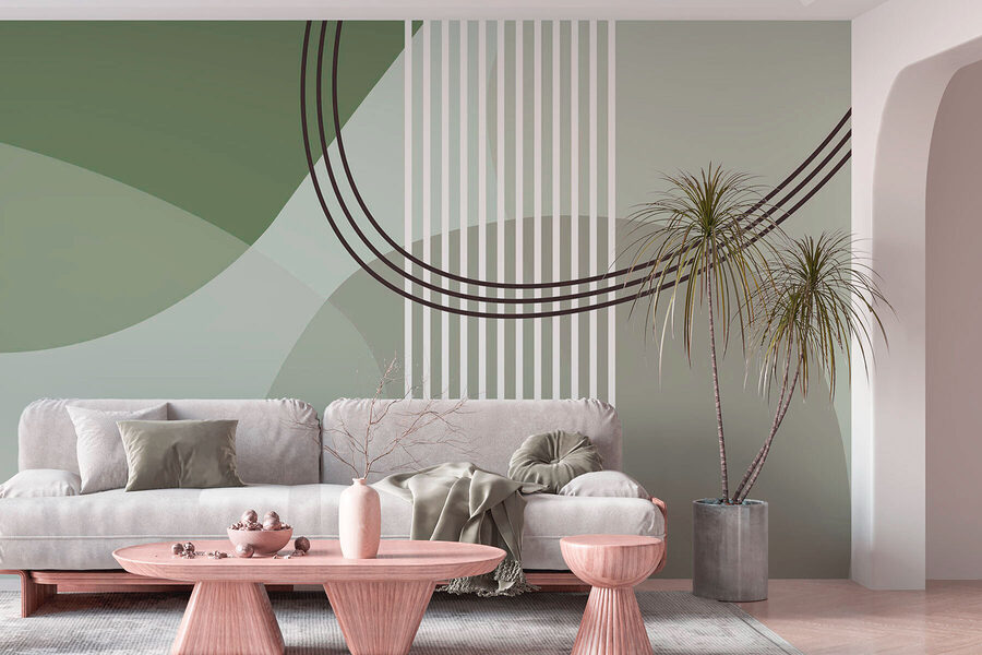 Green and white background with lines and circles