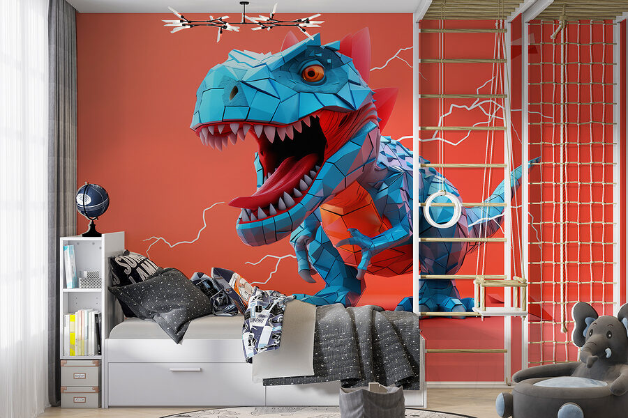 Wall murals Blue dinosaur with lightning coming out of it
