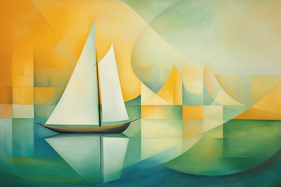 Painting of a sailboat on water