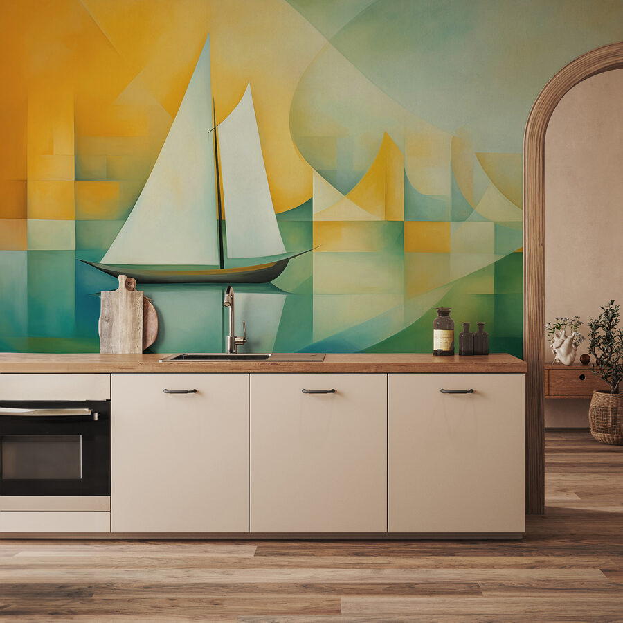 Painting of a sailboat on water