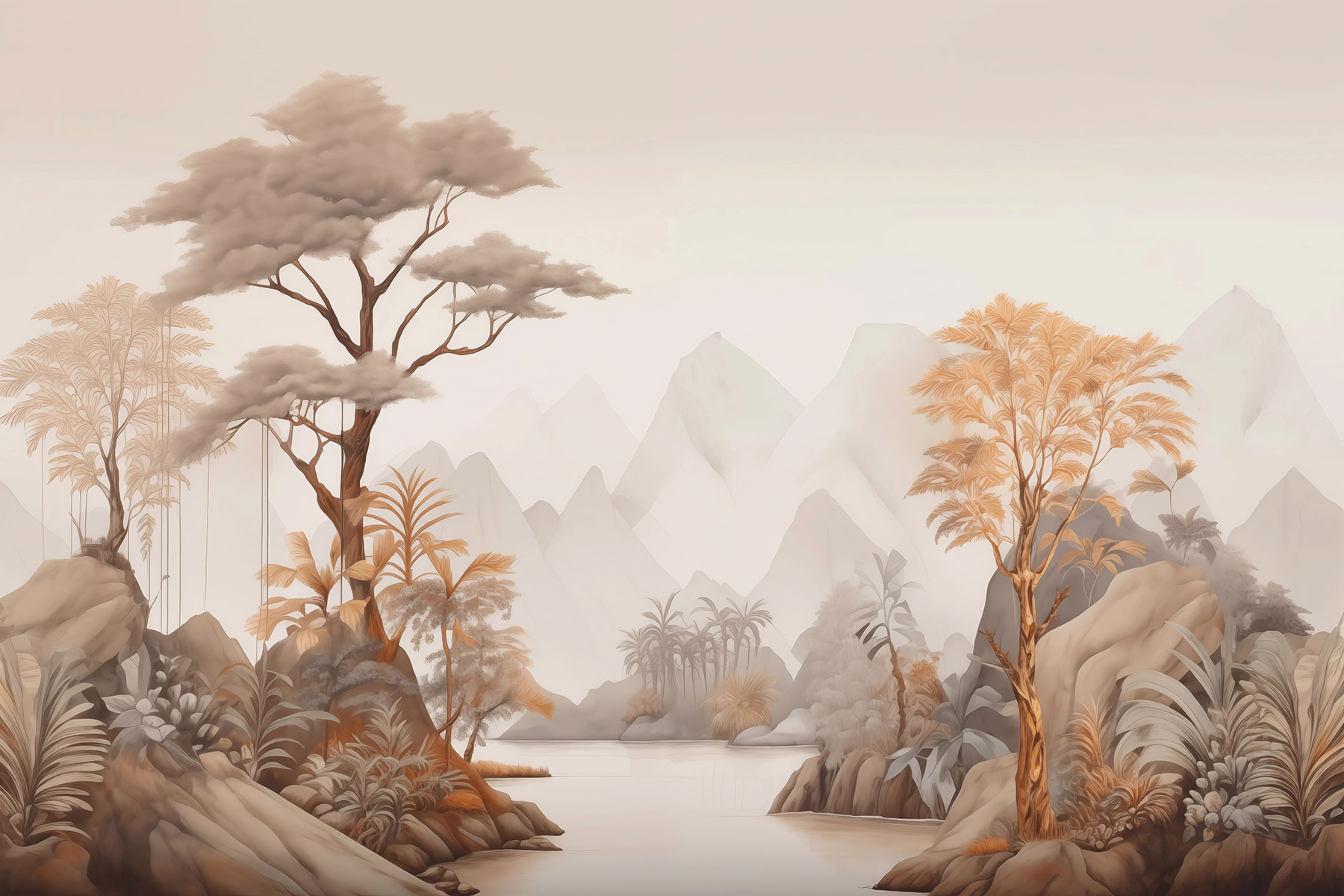 River with trees and mountains River with trees and mountains