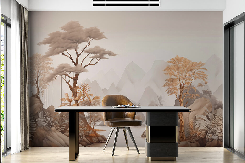 River with trees and mountains River with trees and mountains