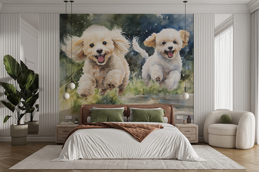 Two dogs jumping in the air
