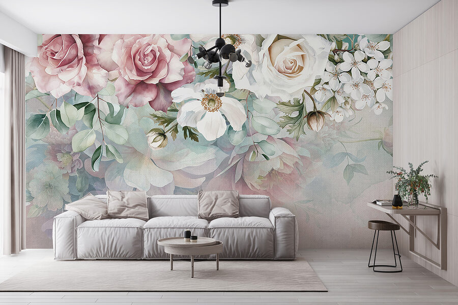 Painting of flowers on a surface