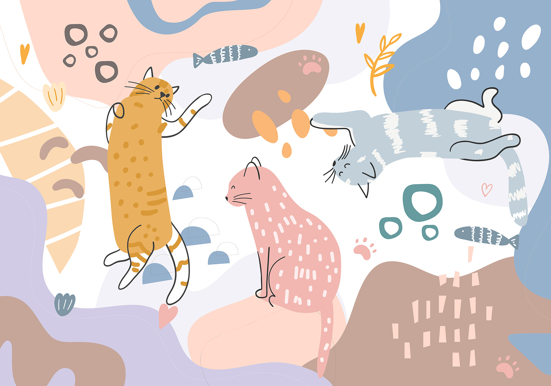 Group of cats on a colorful background Group of cats on a colorful background