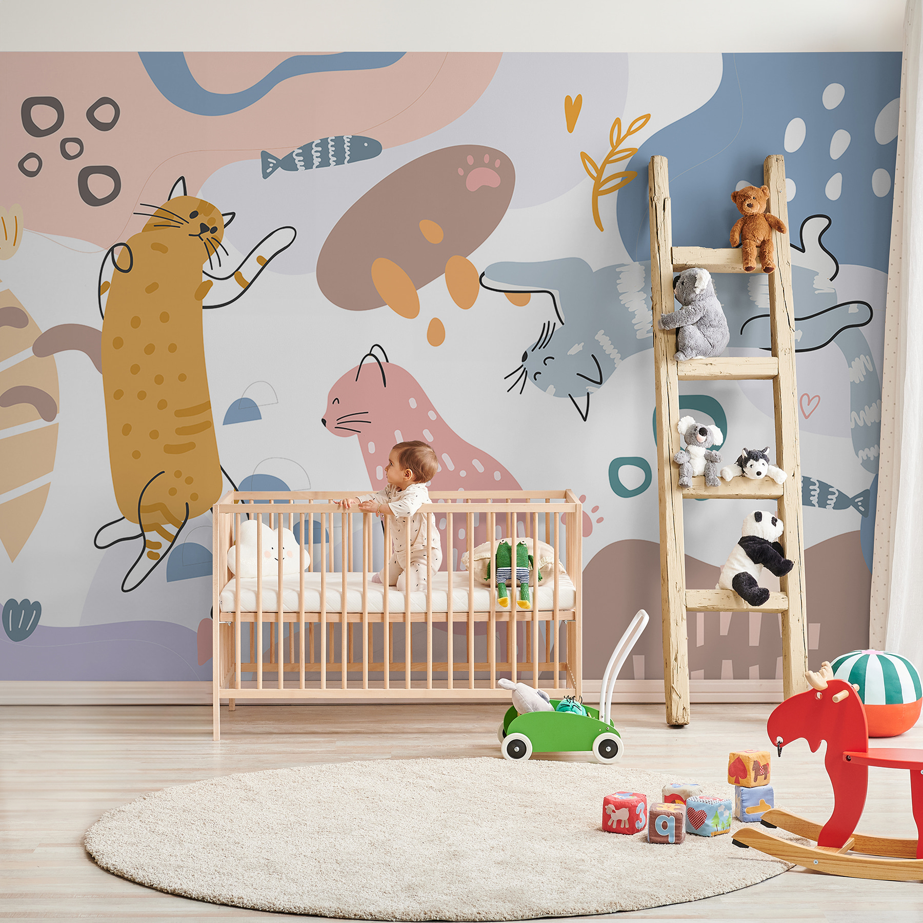 Group of cats on a colorful background Group of cats on a colorful background