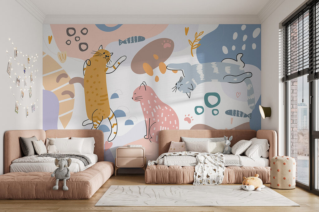 Group of cats on a colorful background Group of cats on a colorful background