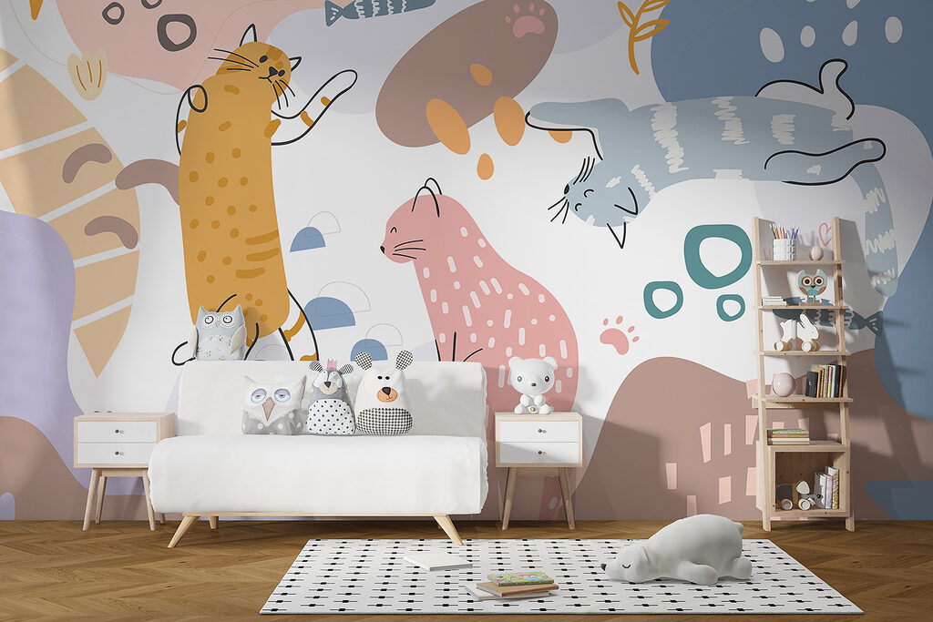 Group of cats on a colorful background Group of cats on a colorful background