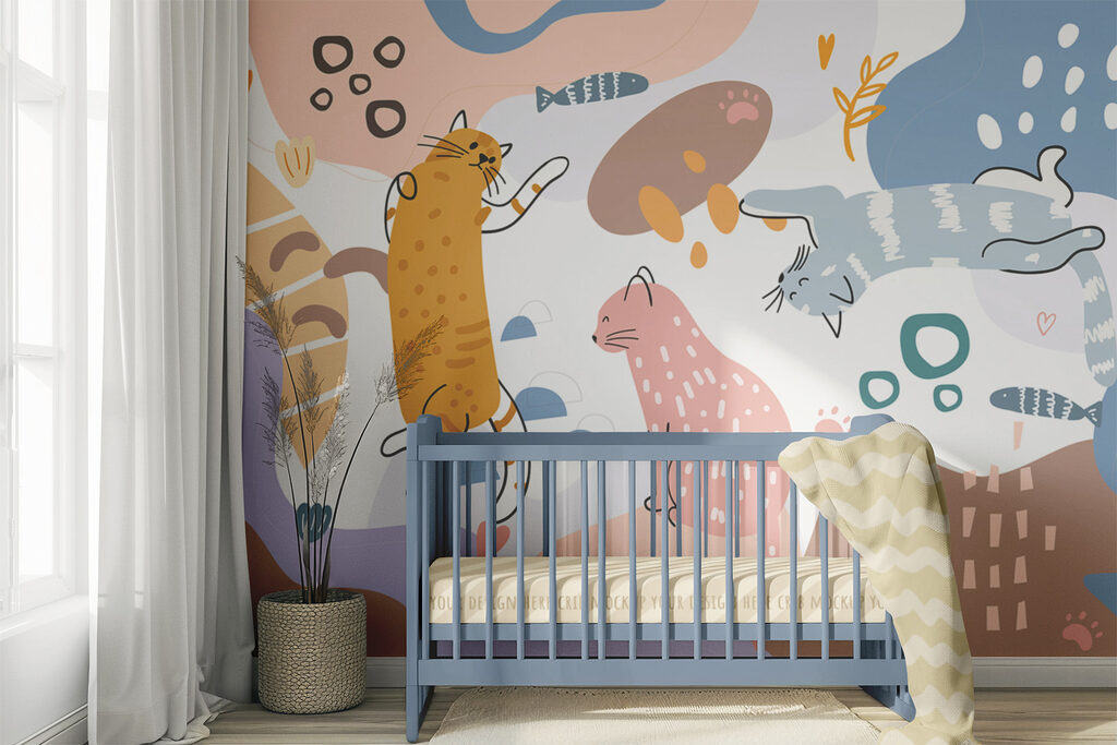 Group of cats on a colorful background Group of cats on a colorful background