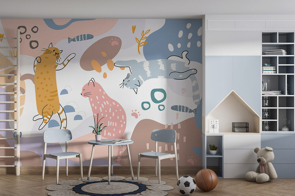 Group of cats on a colorful background Group of cats on a colorful background