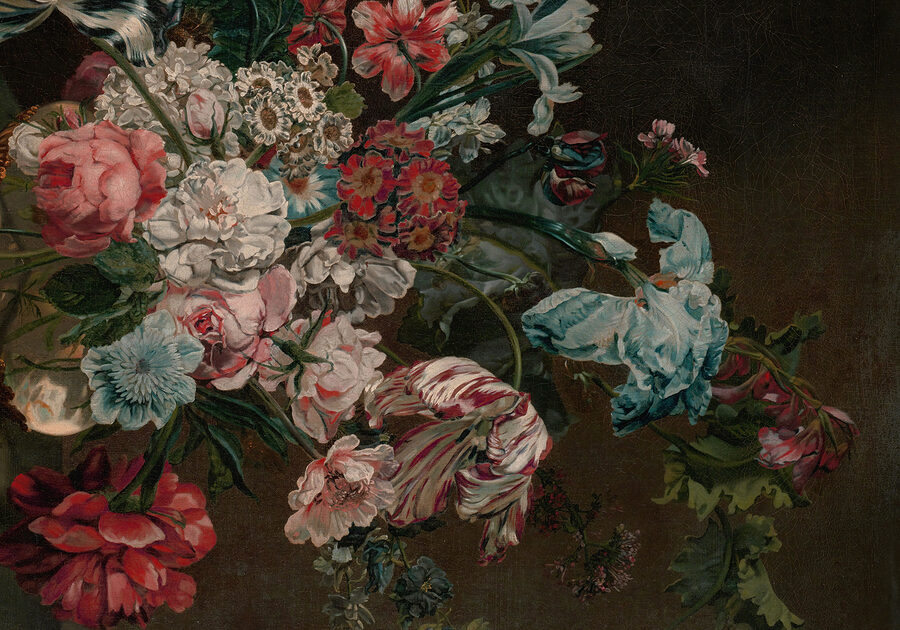Painting of flowers on a dark background