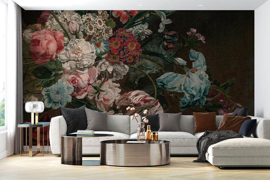 Painting of flowers on a dark background