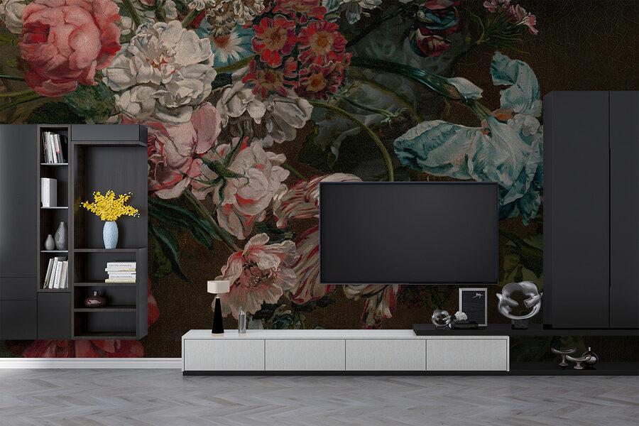 Painting of flowers on a dark background
