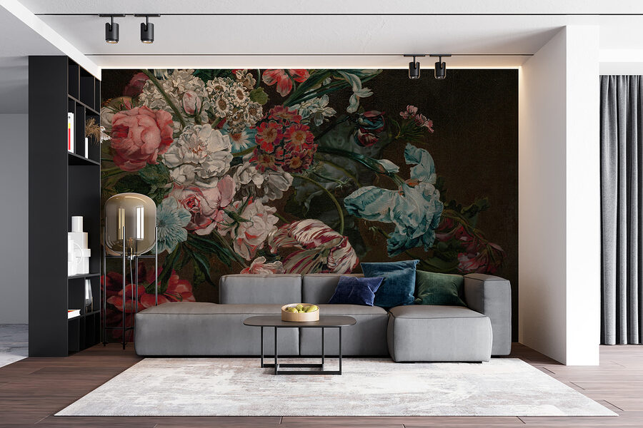 Painting of flowers on a dark background