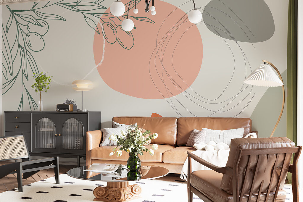 Graphic design of a branch with olives and circles