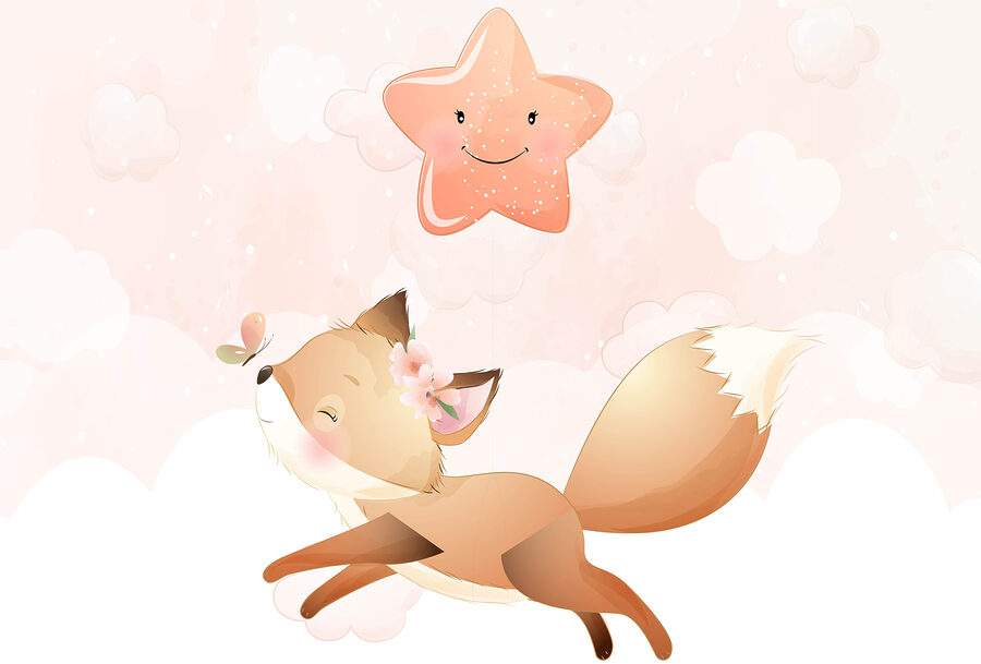Wall murals Cartoon of a fox and a butterfly - Image 3