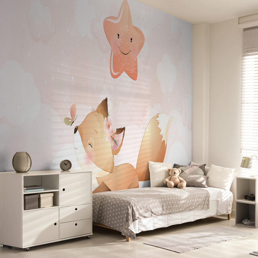 Wall murals Cartoon of a fox and a butterfly