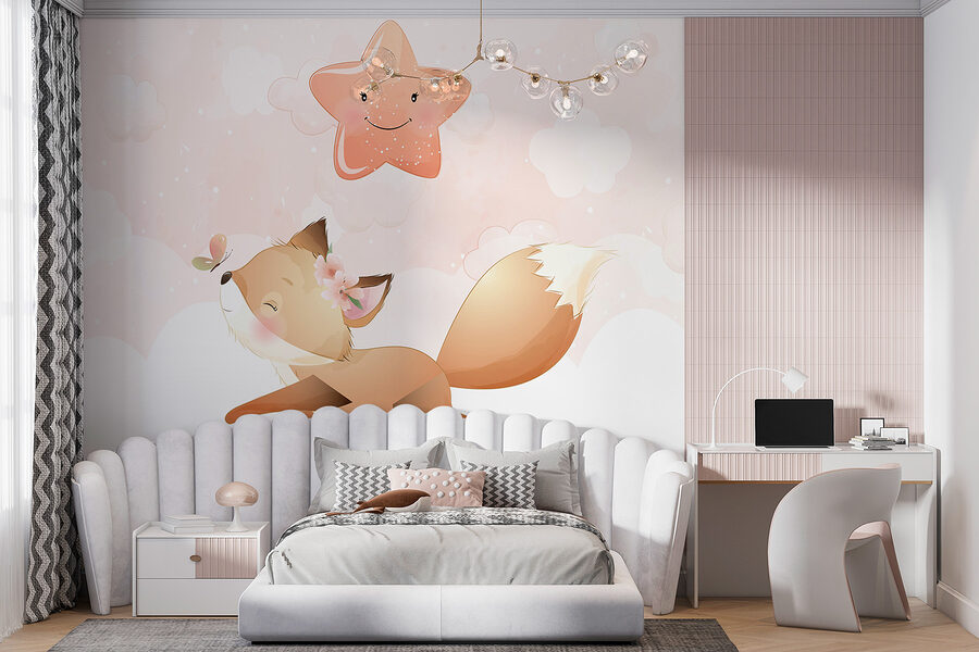 Wall murals Cartoon of a fox and a butterfly - Image 2