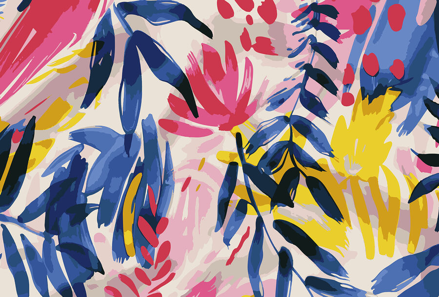 Colorful floral pattern with leaves