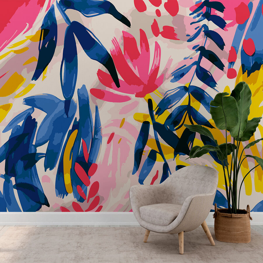 Colorful floral pattern with leaves