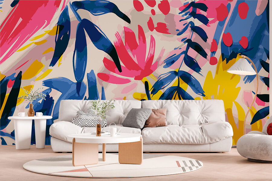 Colorful floral pattern with leaves