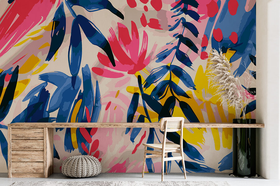 Colorful floral pattern with leaves