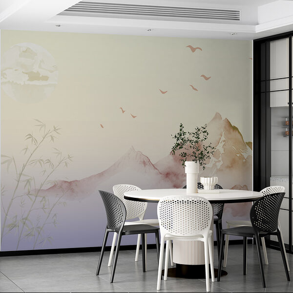 Painting of mountains and birds Painting of mountains and birds