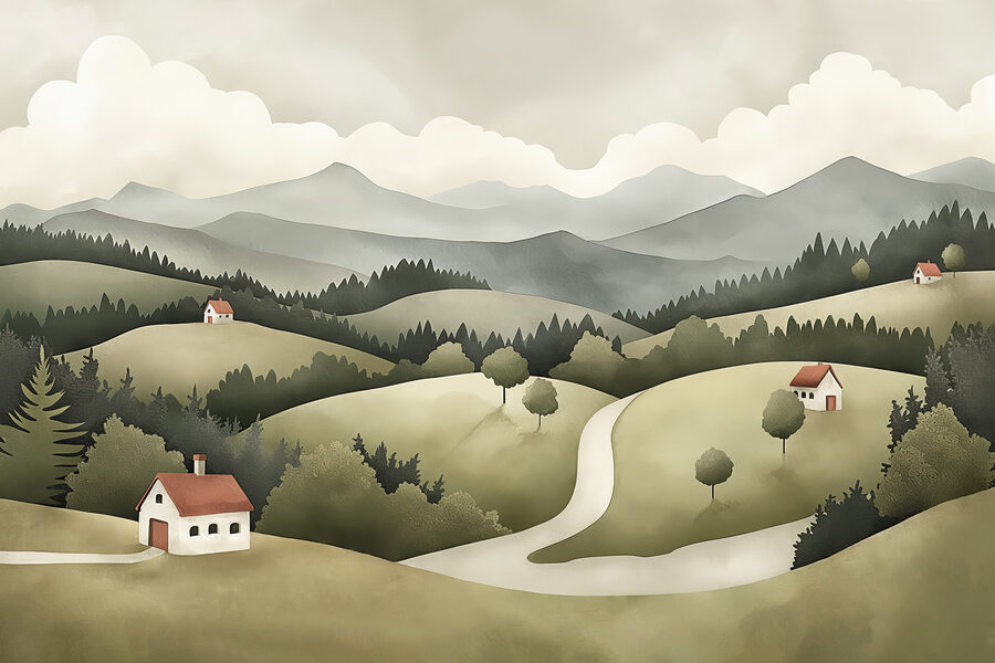 Landscape with houses and trees