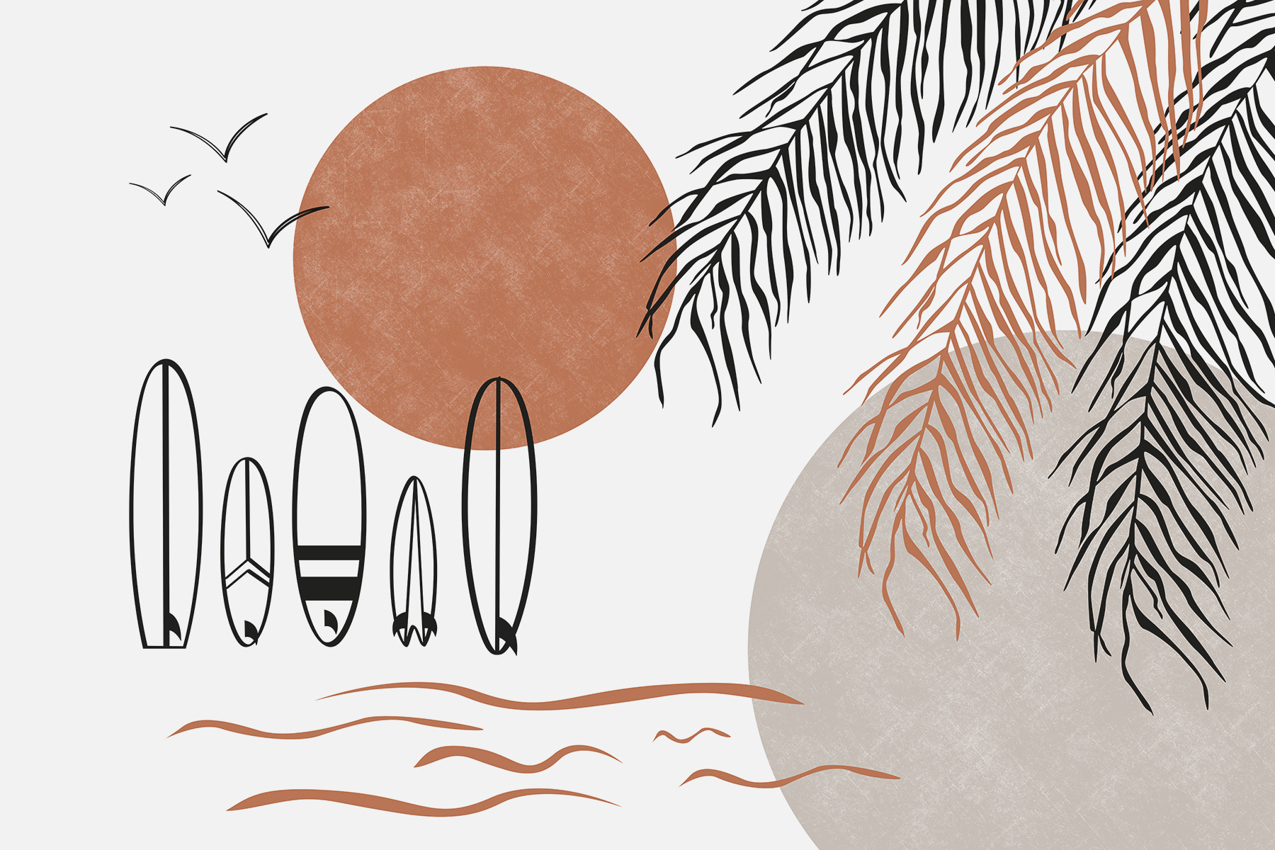 Surfboards and palm leaves Surfboards and palm leaves