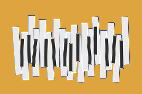 Piano keys on a yellow background Piano keys on a yellow background