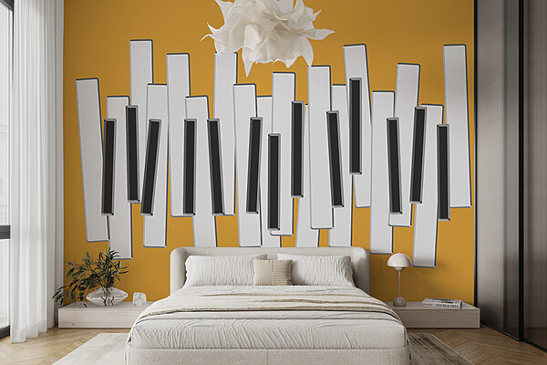 Piano keys on a yellow background Piano keys on a yellow background