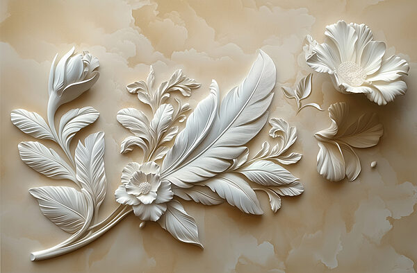 White floral design on a wall White floral design on a wall
