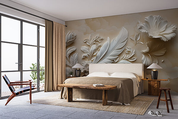 White floral design on a wall White floral design on a wall