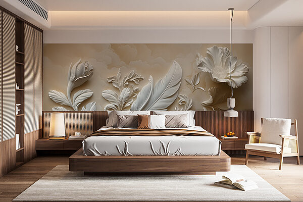 White floral design on a wall White floral design on a wall