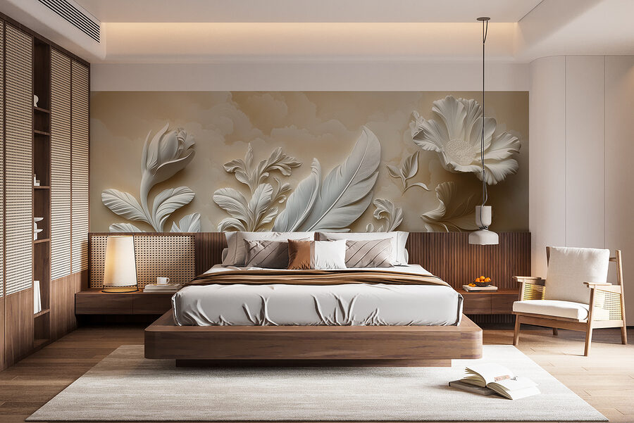 White floral design on a wall White floral design on a wall