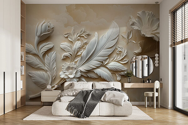 White floral design on a wall White floral design on a wall