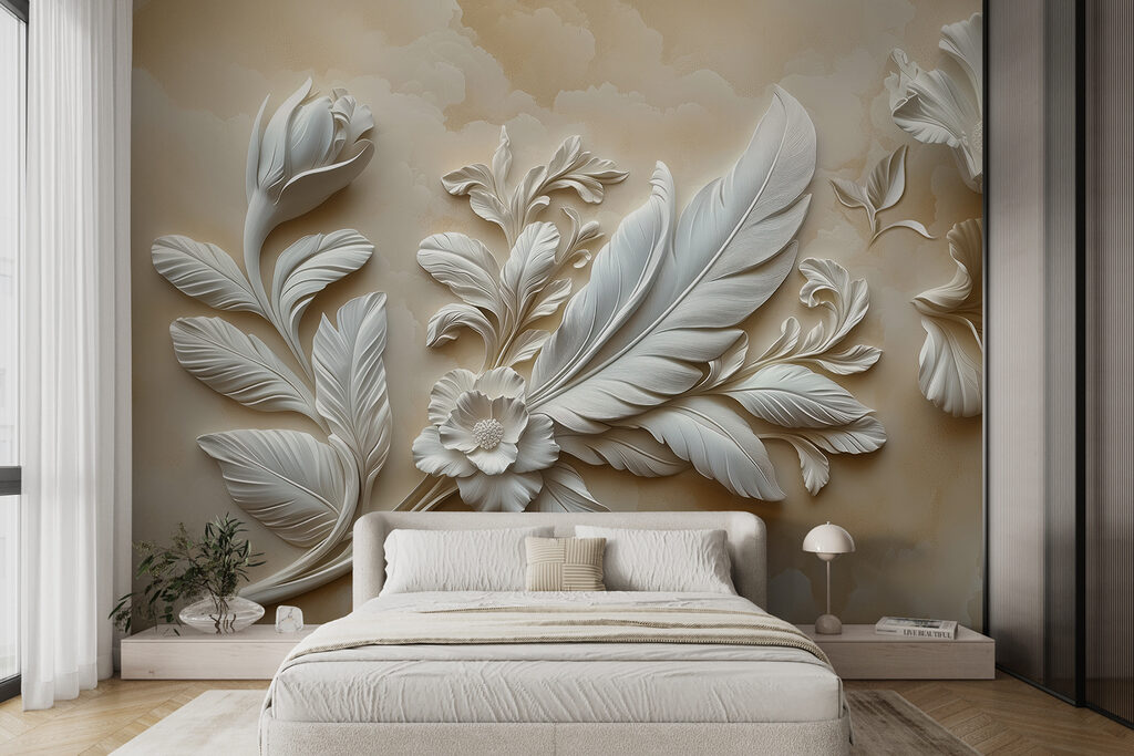 White floral design on a wall w01355pib4r 1024x683 - White floral design on a wall