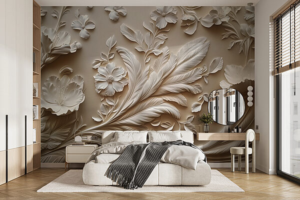 Wall mural Wall mural White floral design on a wall (SKU: w01356)
