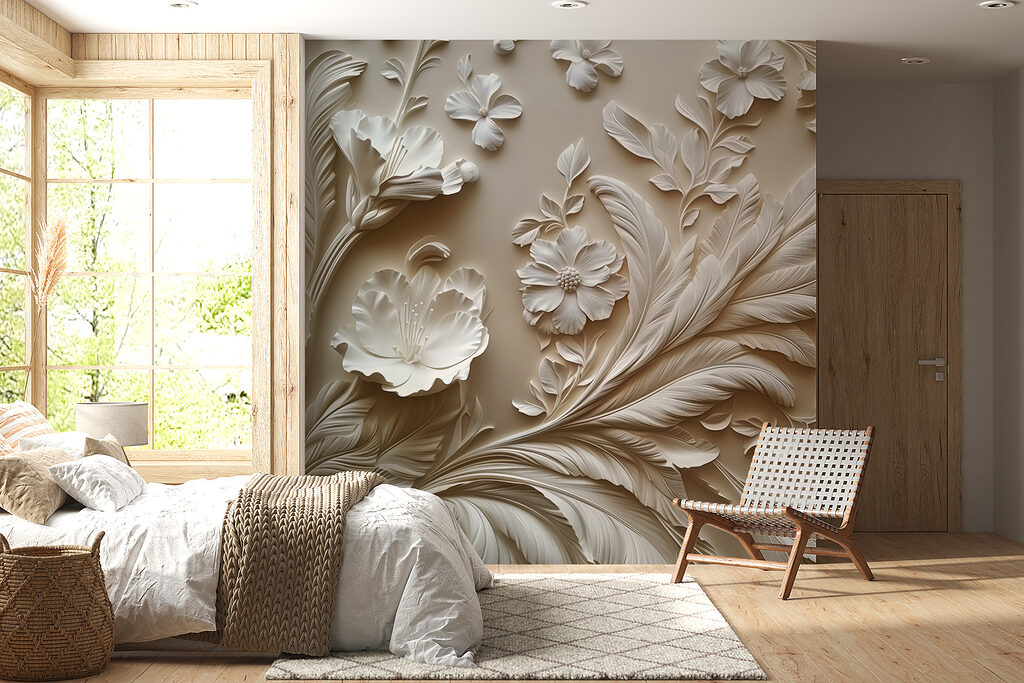 White floral design on a wall
