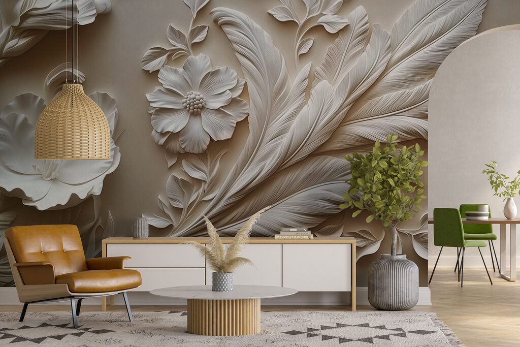 White floral design on a wall
