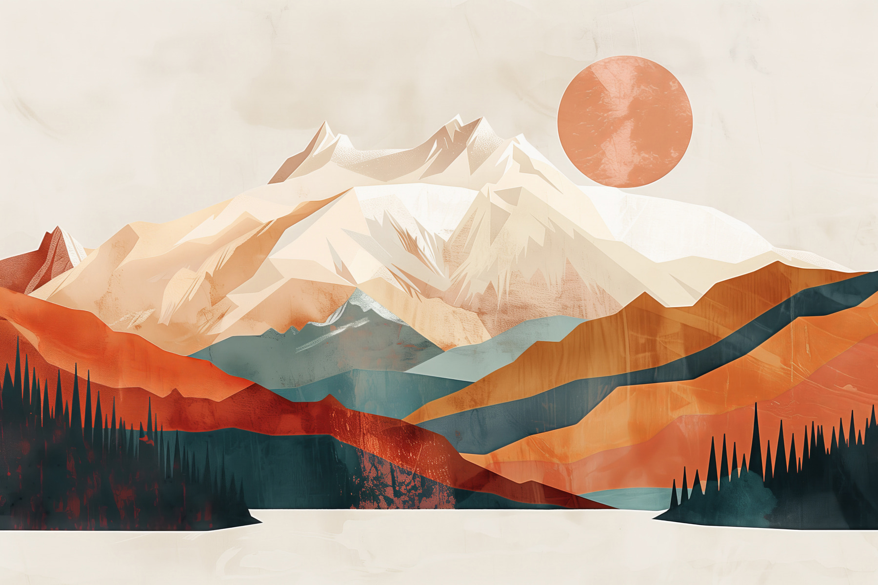 Mountain landscape with trees and a lake Mountain landscape with trees and a lake