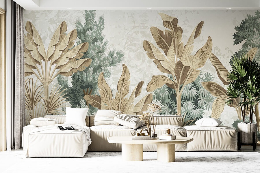 Wallpaper with a variety of plants