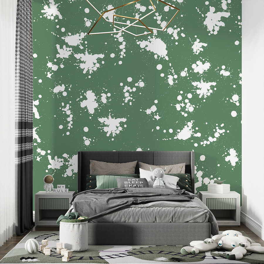 Wall murals Green and white paint splatter