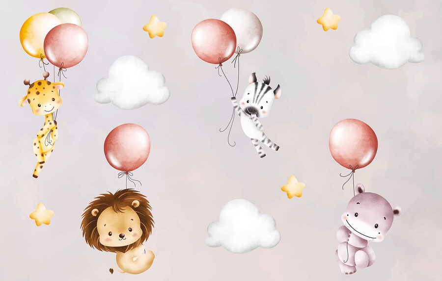 Wallpaper with animals and balloons