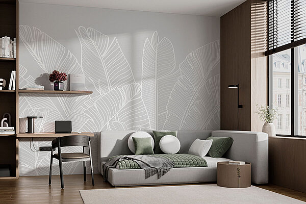 White line drawing of leaves White line drawing of leaves